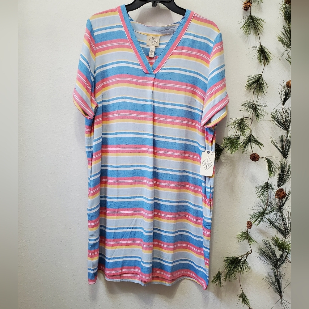 St.John'sBay BEACH Striped Short Sleeve Shift Dress with Pockets NWT